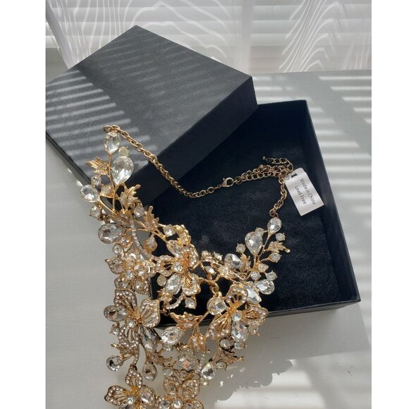 BNWT Statement Necklace Crystal Waterfall Gold Bib necklace, Lead free - Picture 7 of 12